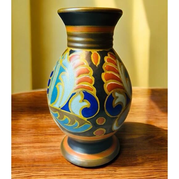 Antique 1928 Art Deco Gouda Holland Dutch Pottery Vase Gladys Signed 194 READ